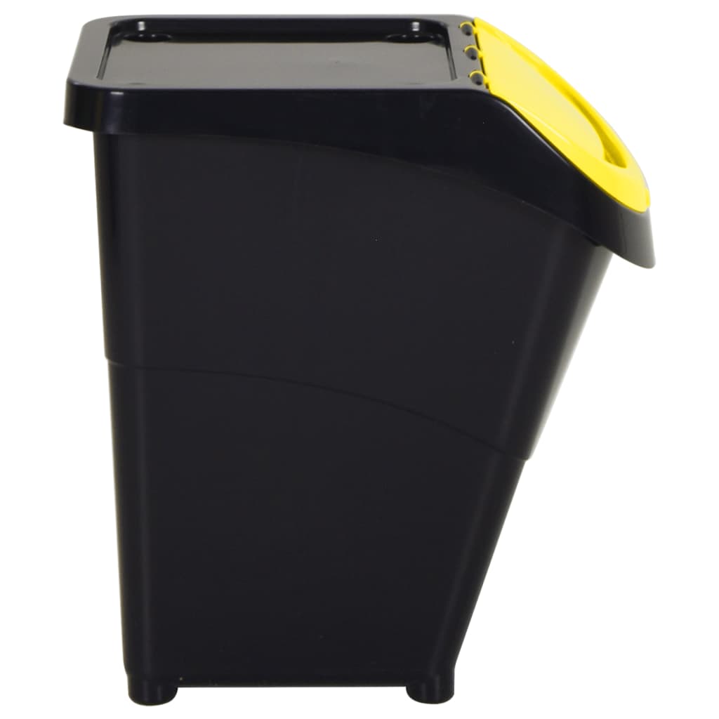 Waste Bins with Lids 3 pcs. Stackable Black PP 120 L