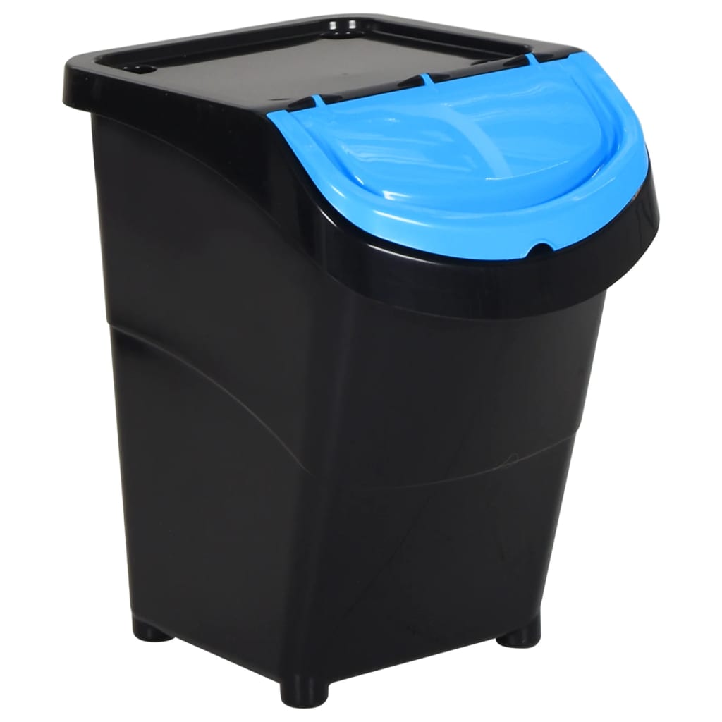 Waste Bins with Lids 3 pcs. Stackable Black PP 120 L