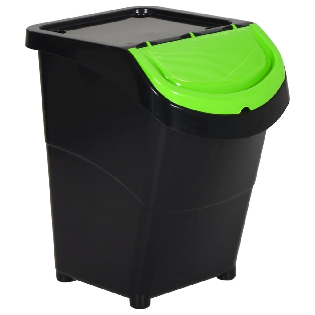 Waste Bins with Lids 3 pcs. Stackable Black PP 120 L