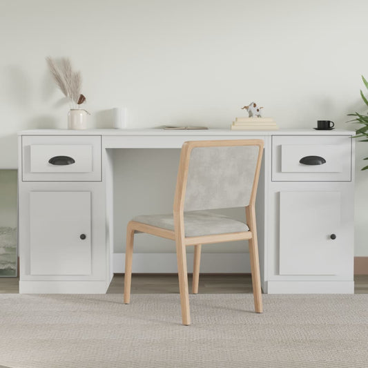 Desk with Storage White Engineered Wood