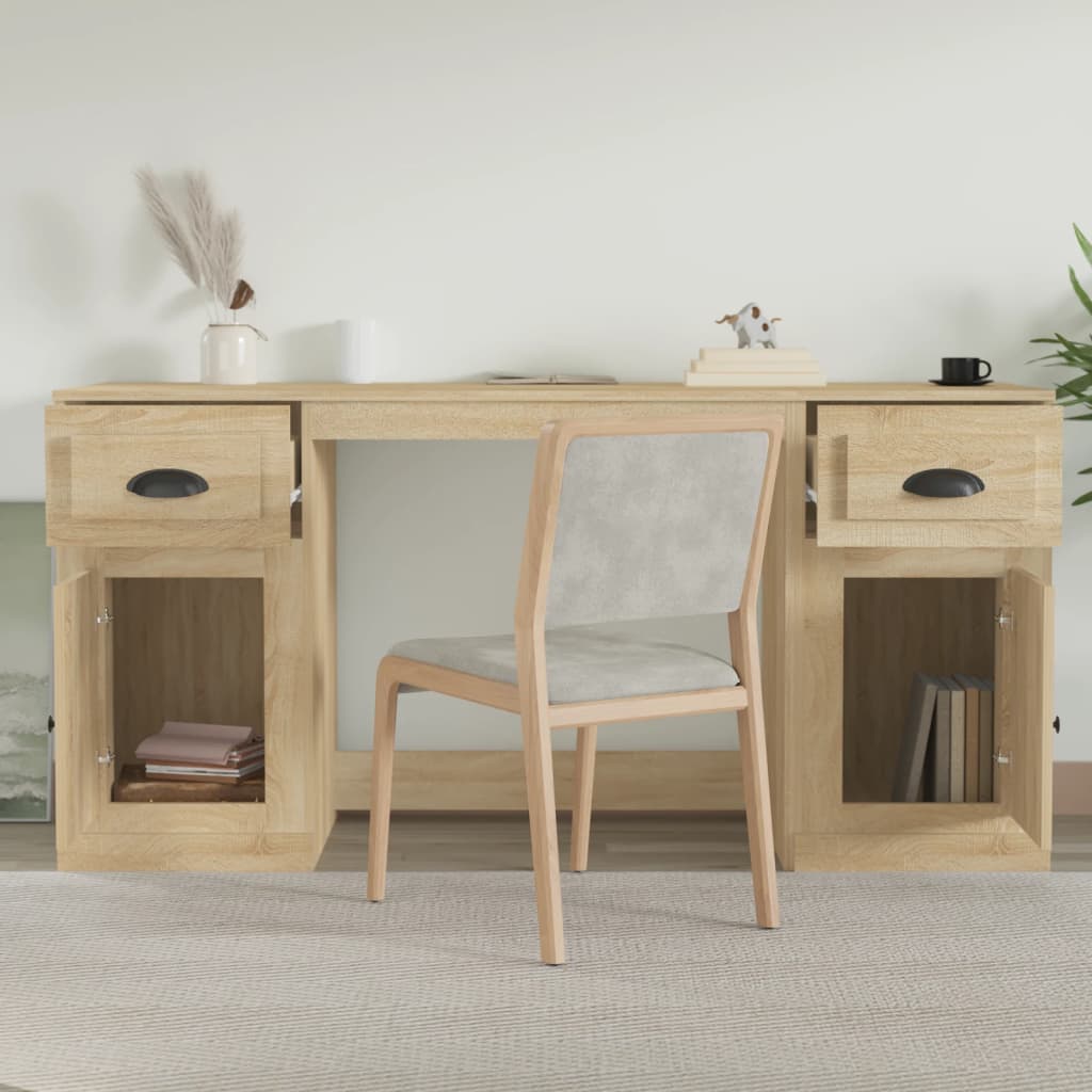 Desk with Storage Sonoma Oak Engineered Wood