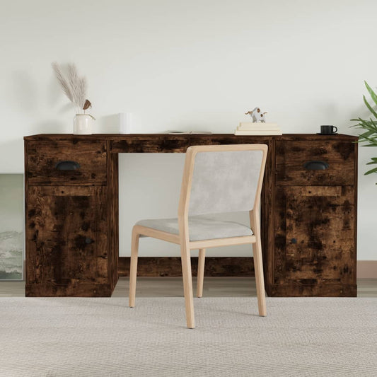 Bureau avec rangement, en chêne fumé, panneau de particules