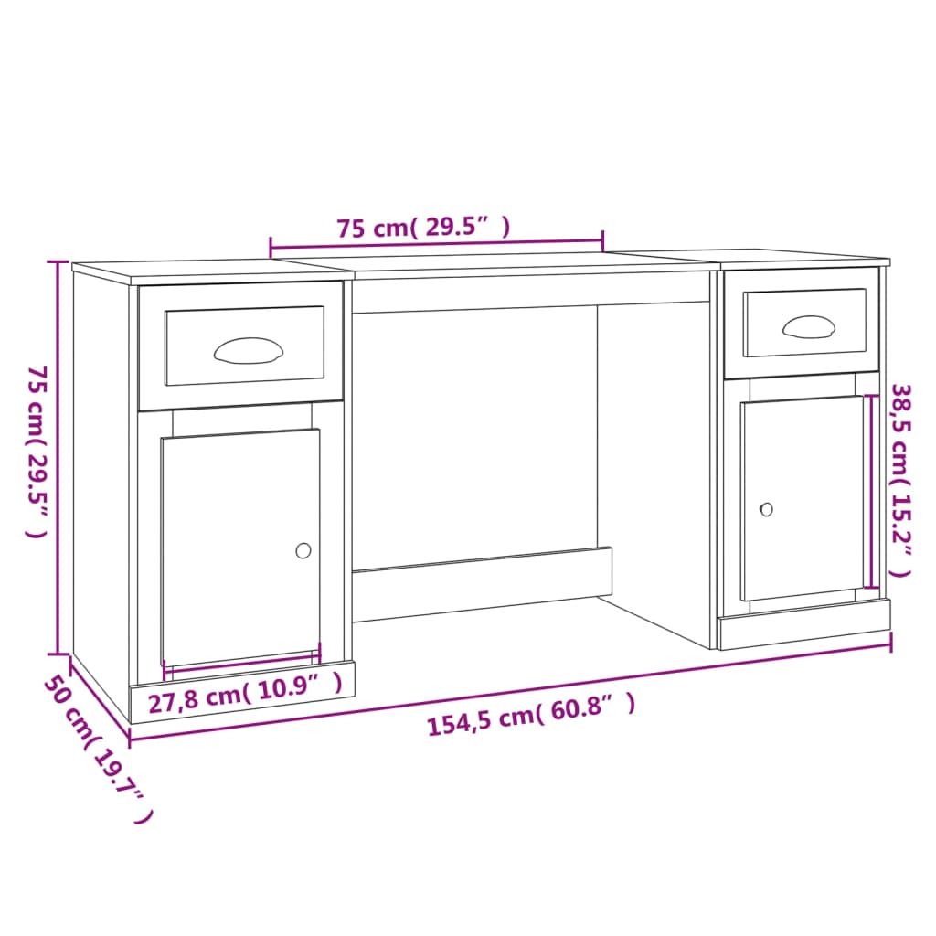 Desk with Storage, Grey Sonoma Engineered Wood