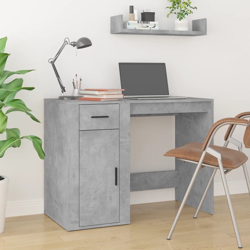 Desk with Storage Concrete Grey Engineered Wood