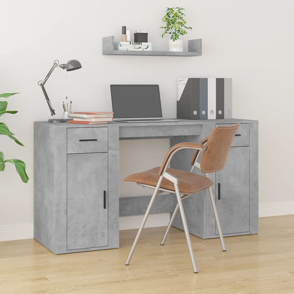 Desk with Storage Concrete Grey Engineered Wood