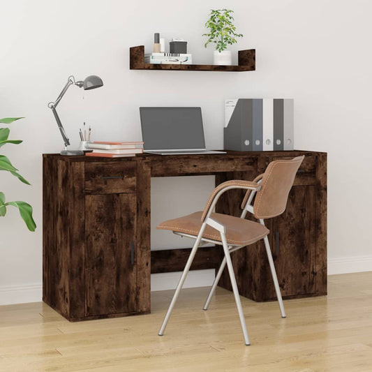 Bureau avec rangements en panneaux de particules chêne fumé