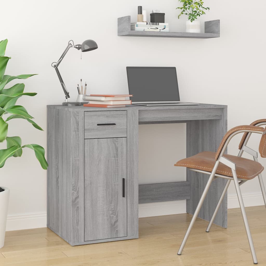 Desk with Storage Grey Sonoma Wood Material