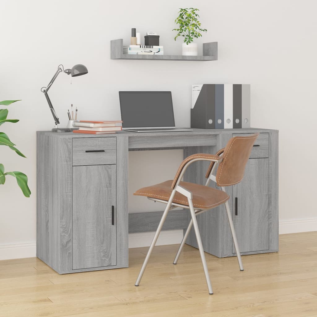 Desk with Storage Grey Sonoma Wood Material