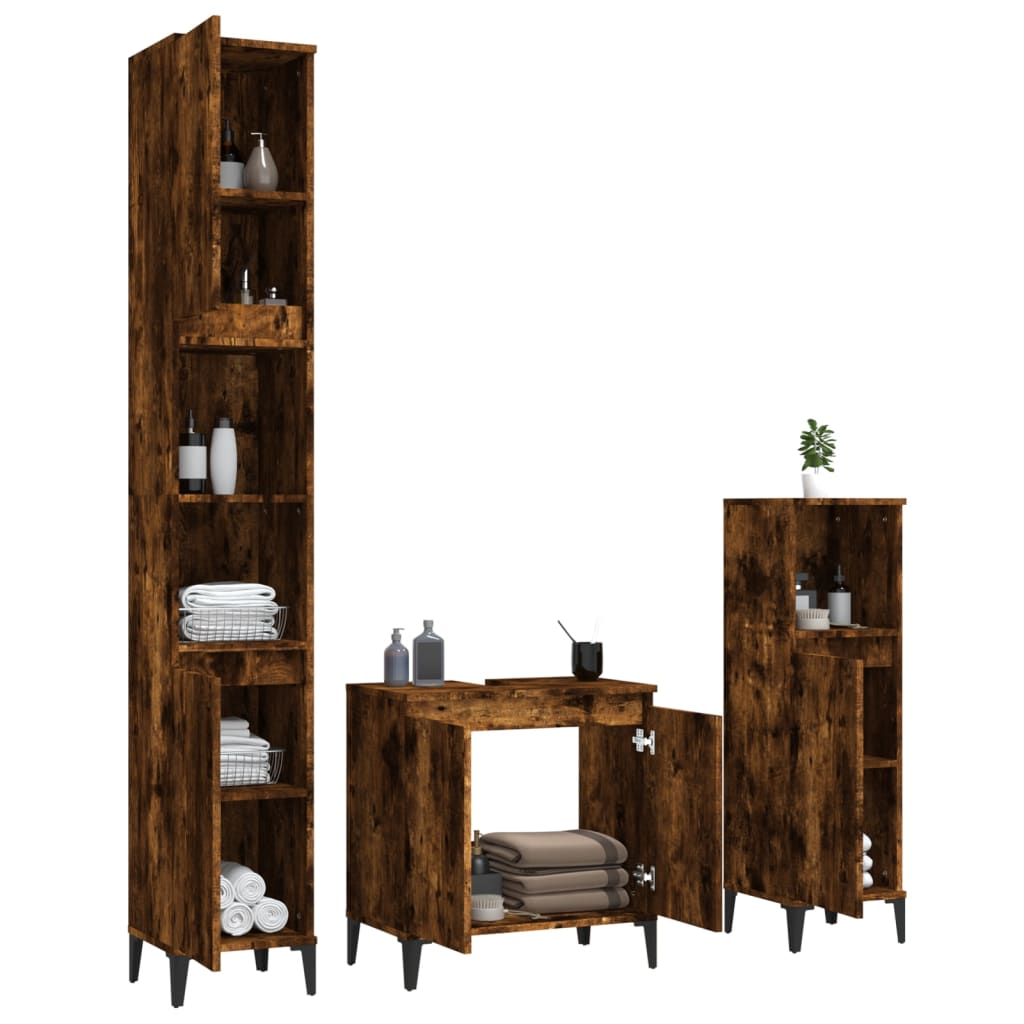 3-tlg. Badmöbel-Set Räuchereiche Holzwerkstoff