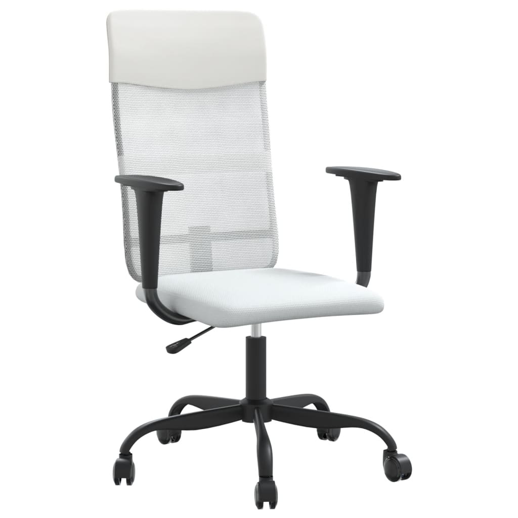Office Chair Height Adjustable White Mesh and Faux Leather