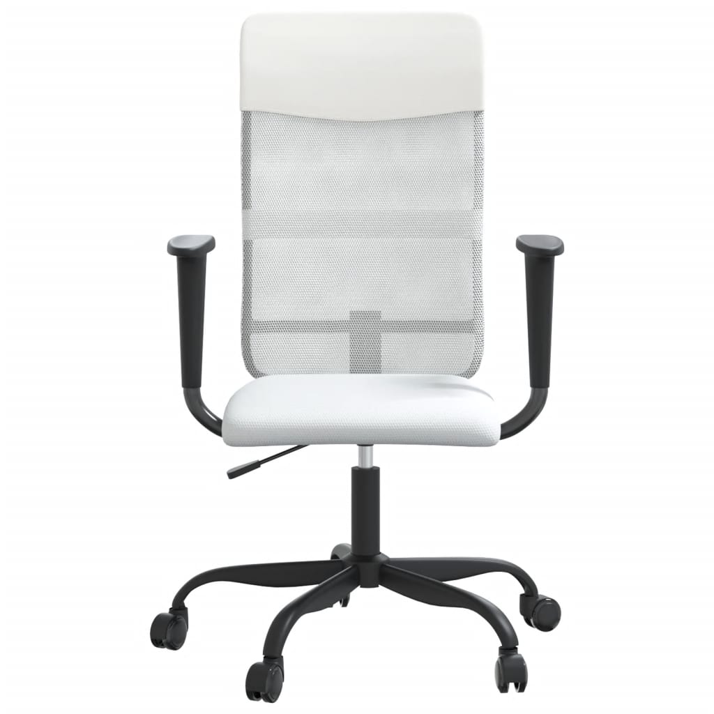 Office Chair Height Adjustable White Mesh and Faux Leather