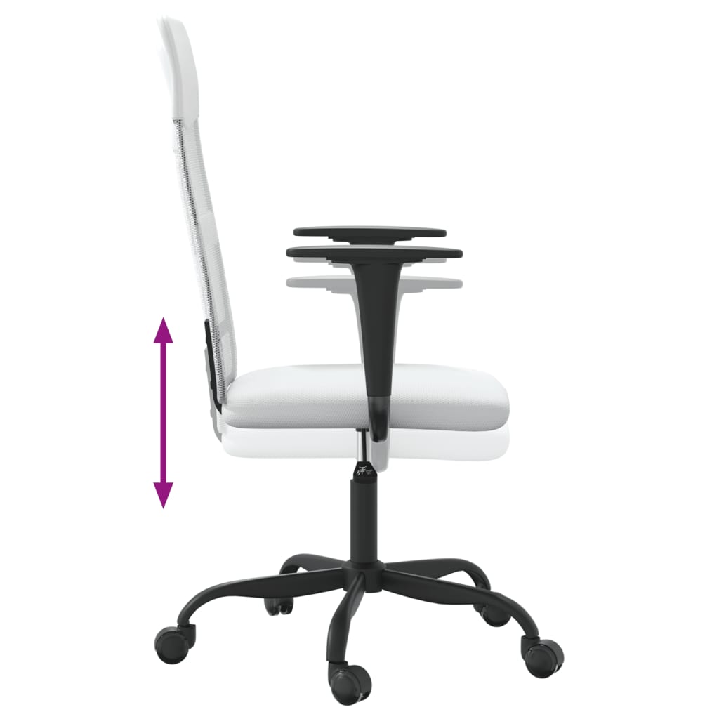 Office Chair Height Adjustable White Mesh and Faux Leather