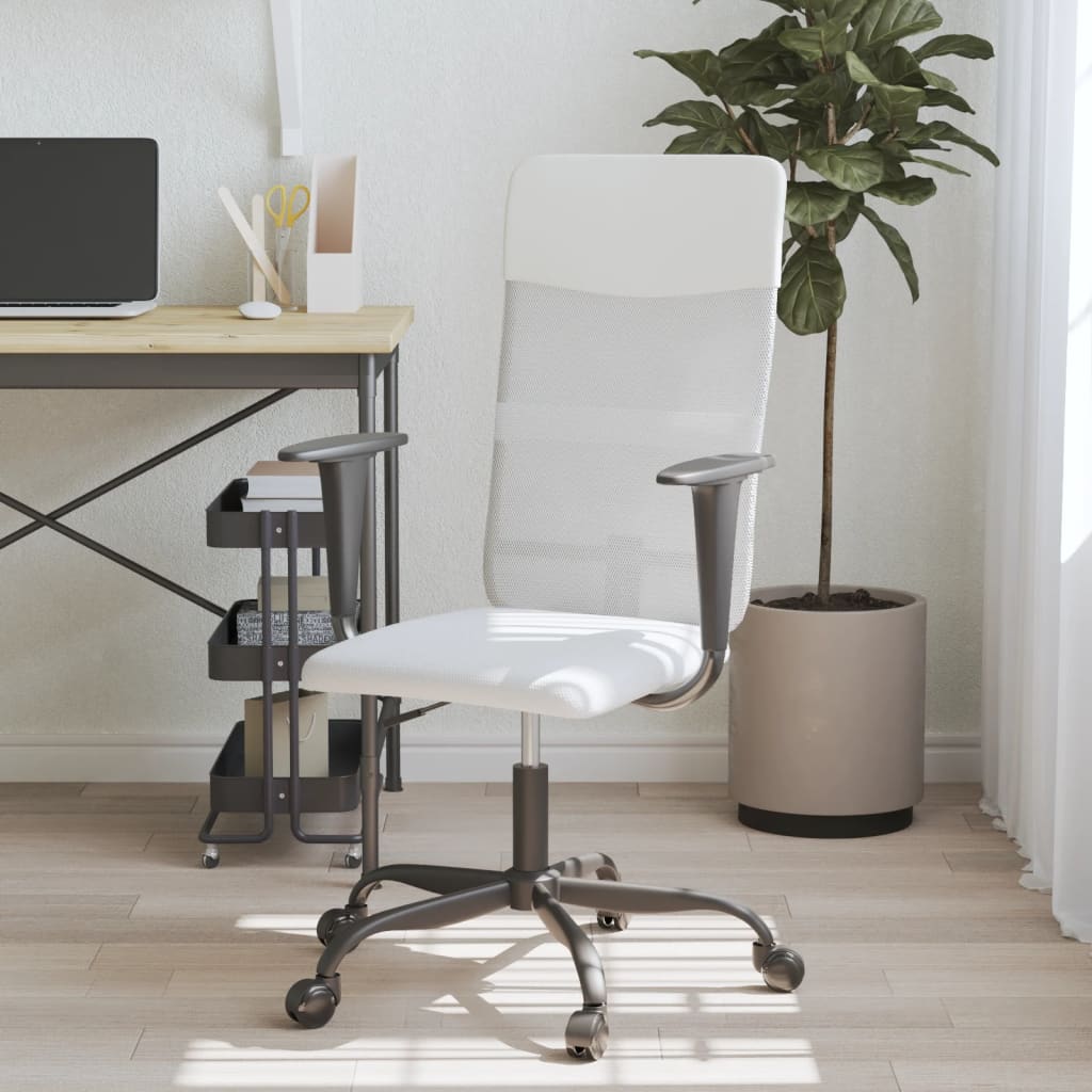 Office Chair Height Adjustable White Mesh and Faux Leather