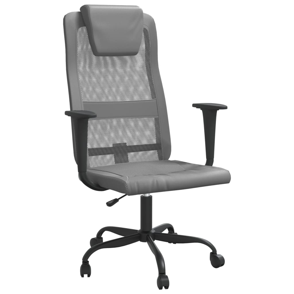 Office Chair Height-Adjustable Grey Mesh and Faux Leather