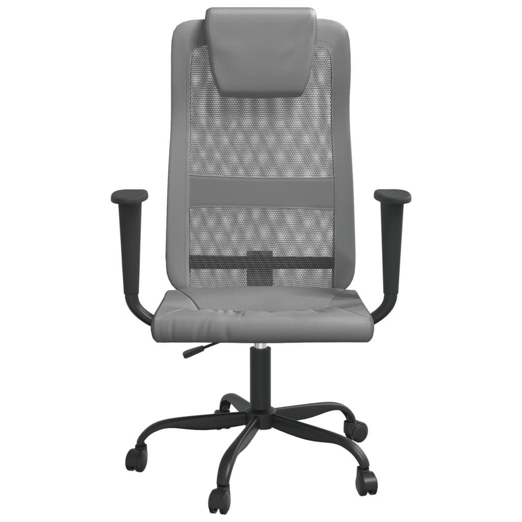 Office Chair Height-Adjustable Grey Mesh and Faux Leather