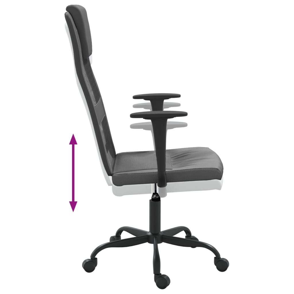 Office Chair Height-Adjustable Grey Mesh and Faux Leather