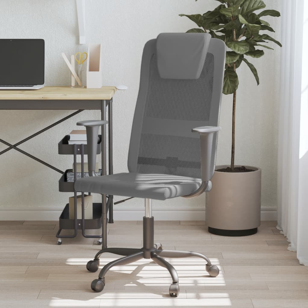 Office Chair Height-Adjustable Grey Mesh and Faux Leather