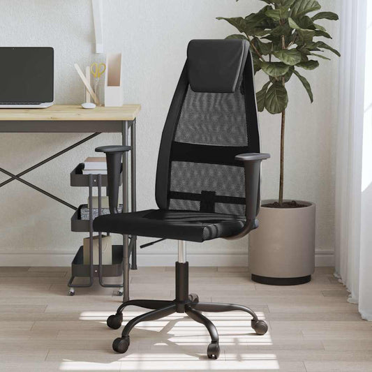 Bürostuhl Höhenverstellbar Schwarz Netzstoff und Kunstleder
