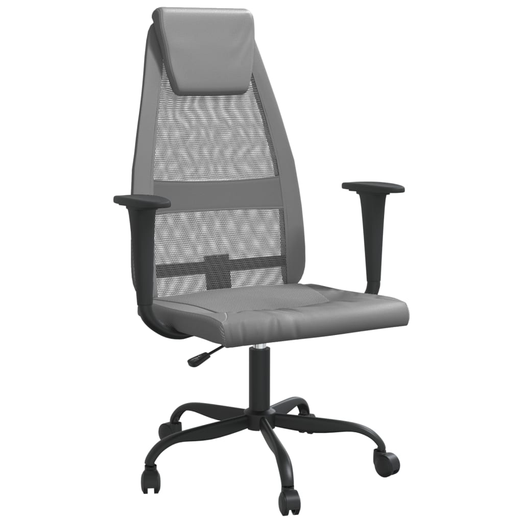 Chaise de bureau réglable en hauteur, grise, en tissu maillé et similicuir