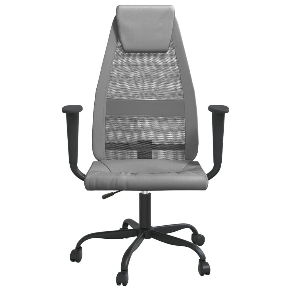 Chaise de bureau réglable en hauteur, grise, en tissu maillé et similicuir