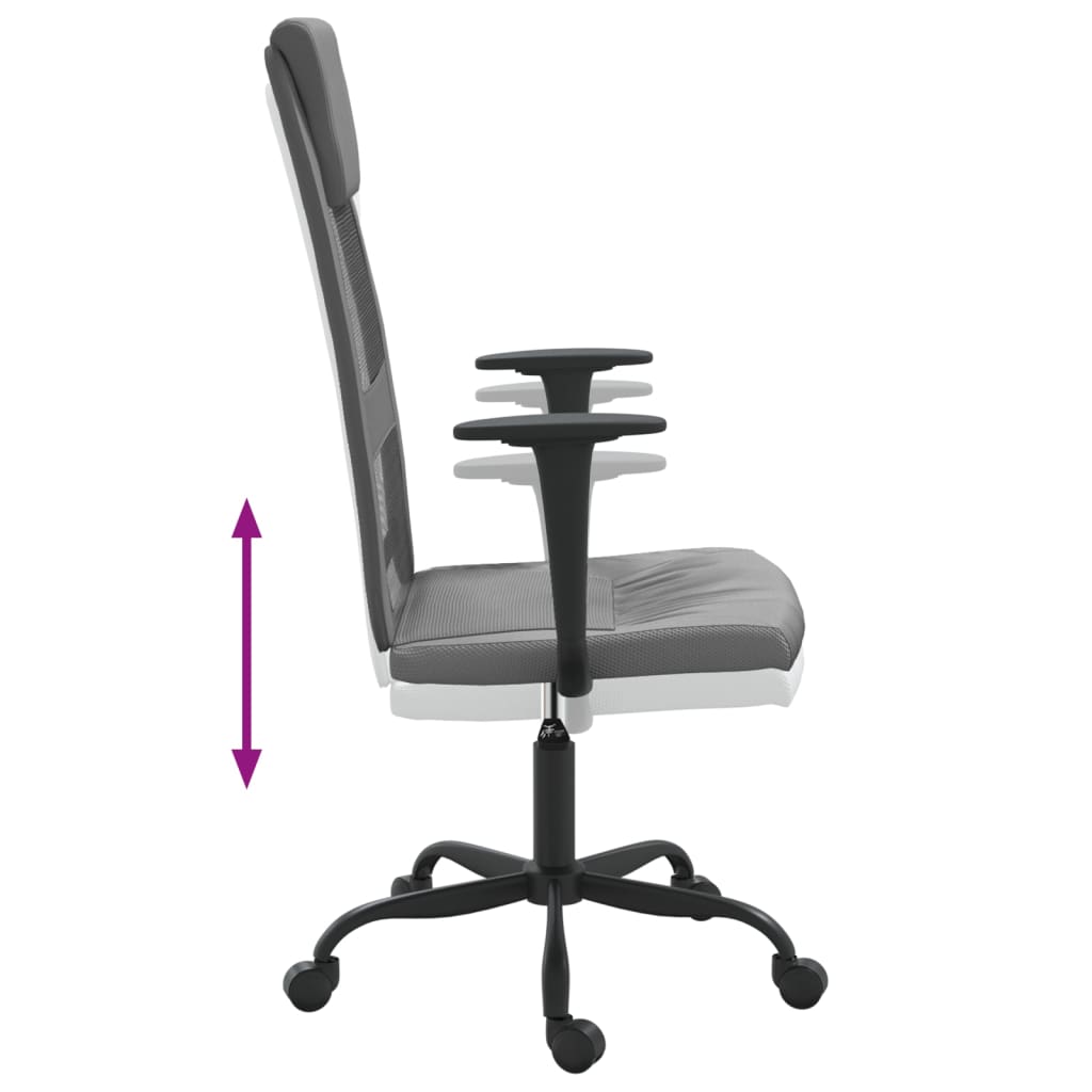 Chaise de bureau réglable en hauteur, grise, en tissu maillé et similicuir
