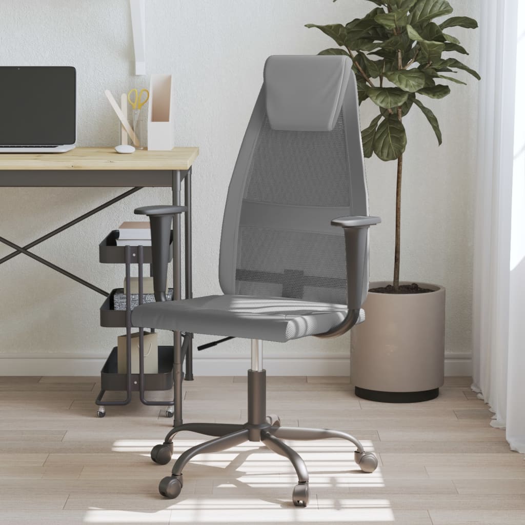 Chaise de bureau réglable en hauteur, grise, en tissu maillé et similicuir