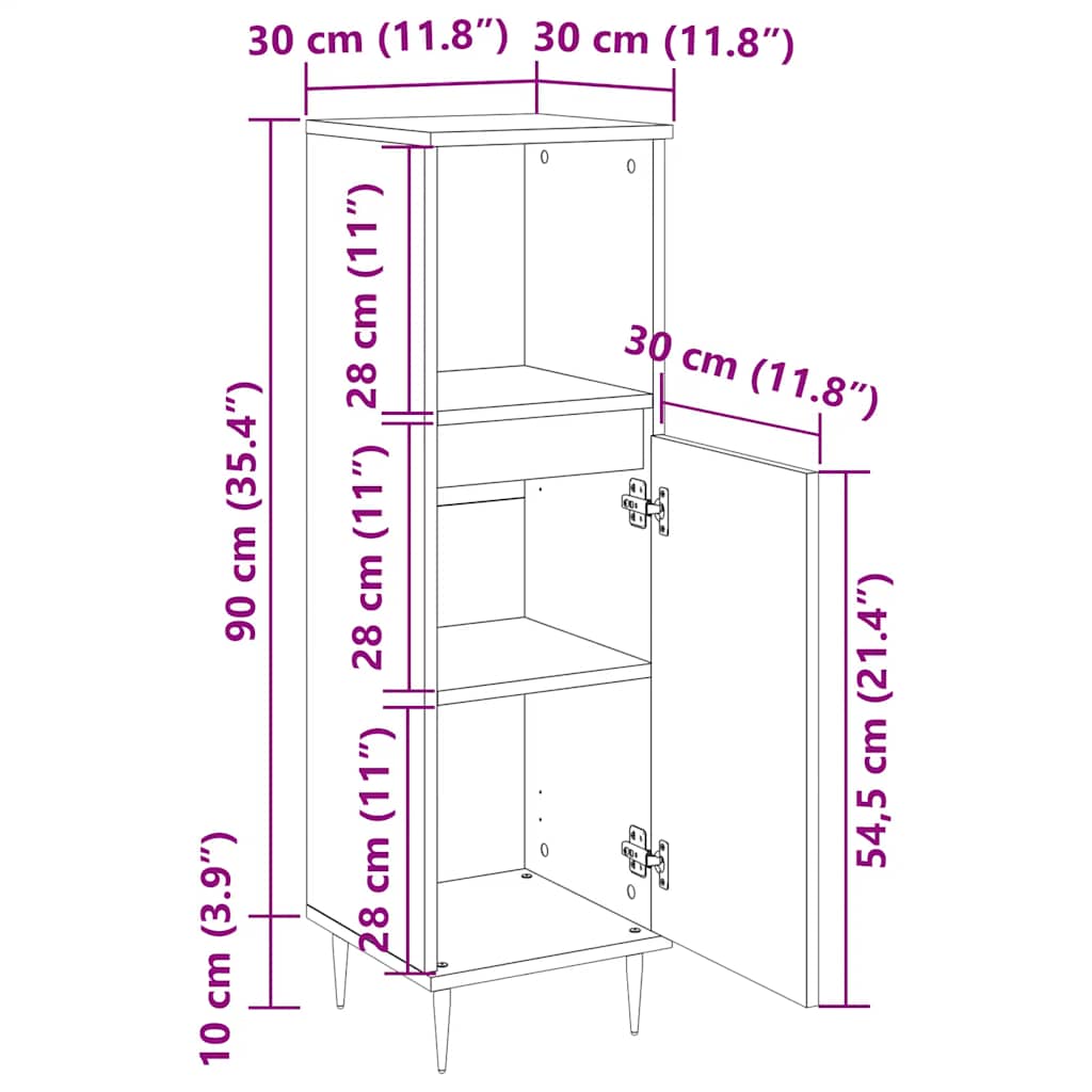 Badschrank Grau Sonoma 30x30x100 cm Holzwerkstoff