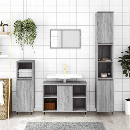 Badschrank Grau Sonoma 30x30x100 cm Holzwerkstoff