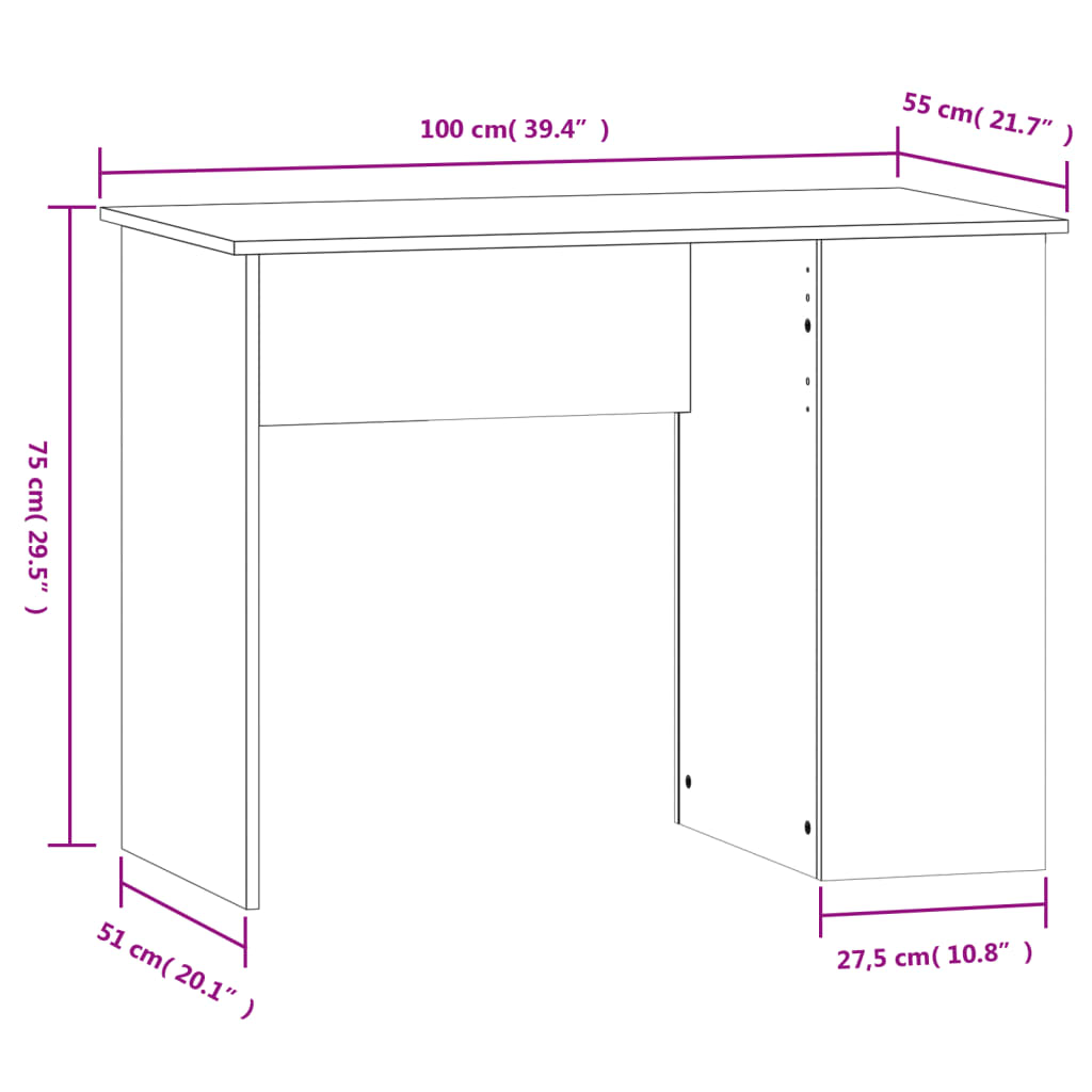 Desk Gray Sonoma 100x55x75 cm Engineered Wood