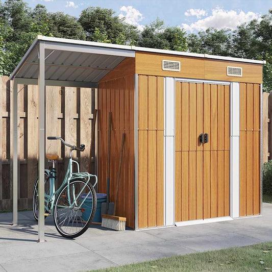 Gartenhaus mit Schleppdach Hellbraun 277x107x181 cm Stahl