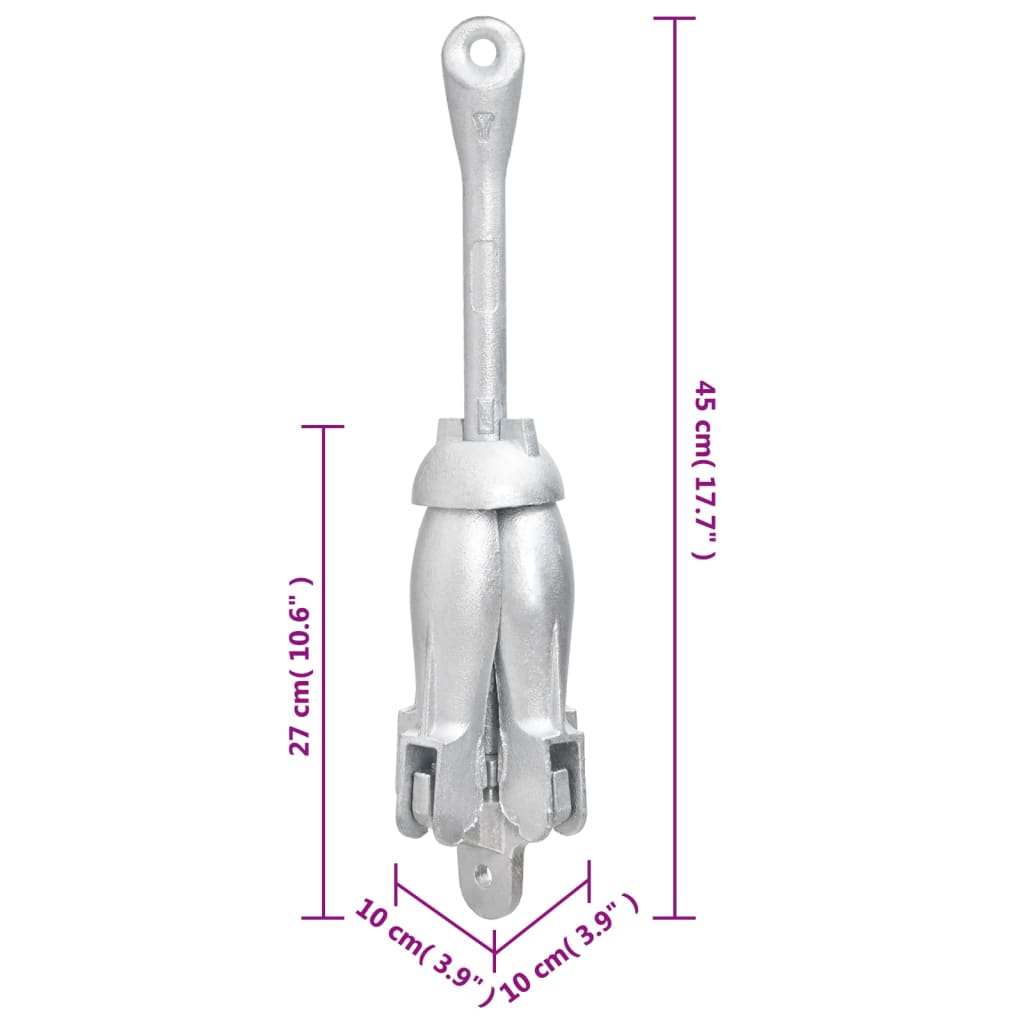 Ancre basculante argentée 4 kg, fonte galvanisée à chaud