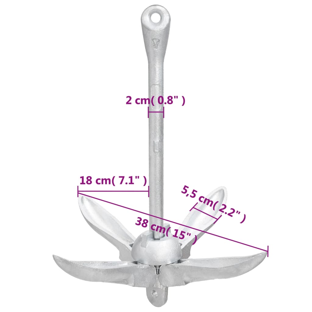 Ancre basculante argentée 4 kg, fonte galvanisée à chaud