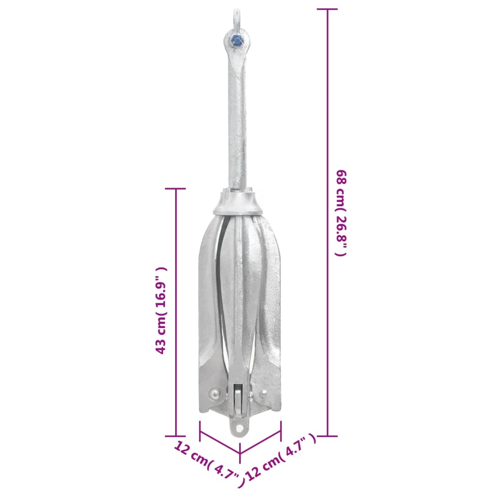 Ancre pliante avec cordage Argent 12 kg Fonte galvanisée à chaud