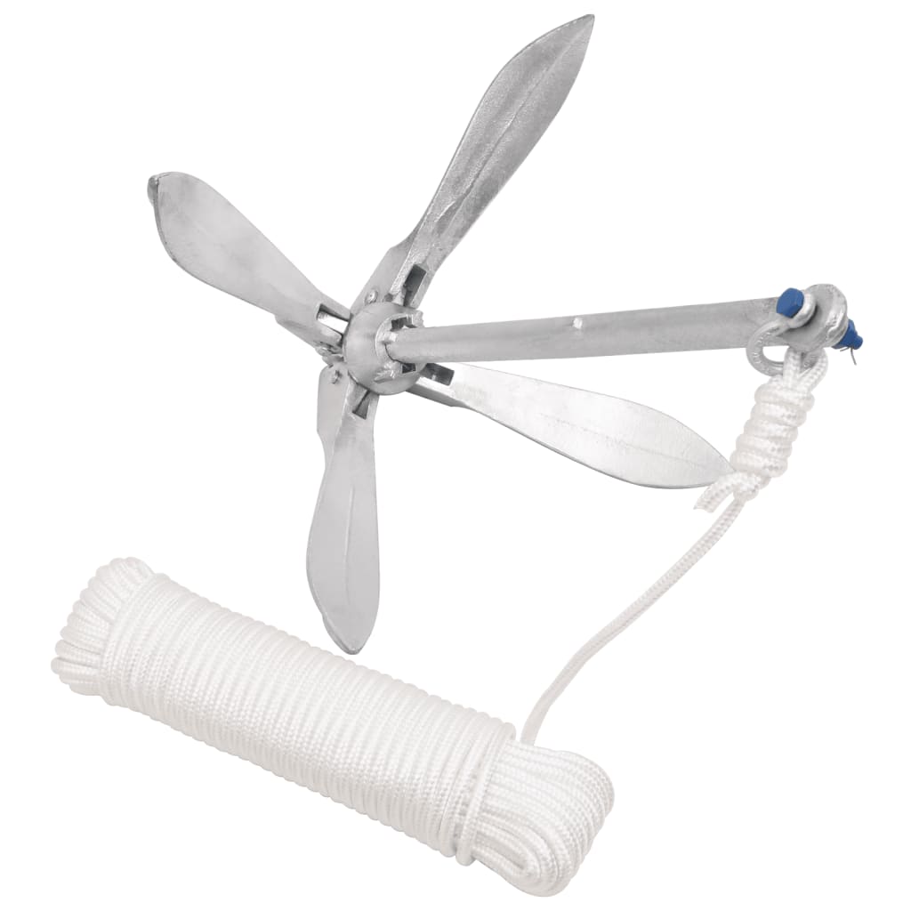 Ancre pliante avec cordage Argent 12 kg Fonte galvanisée à chaud