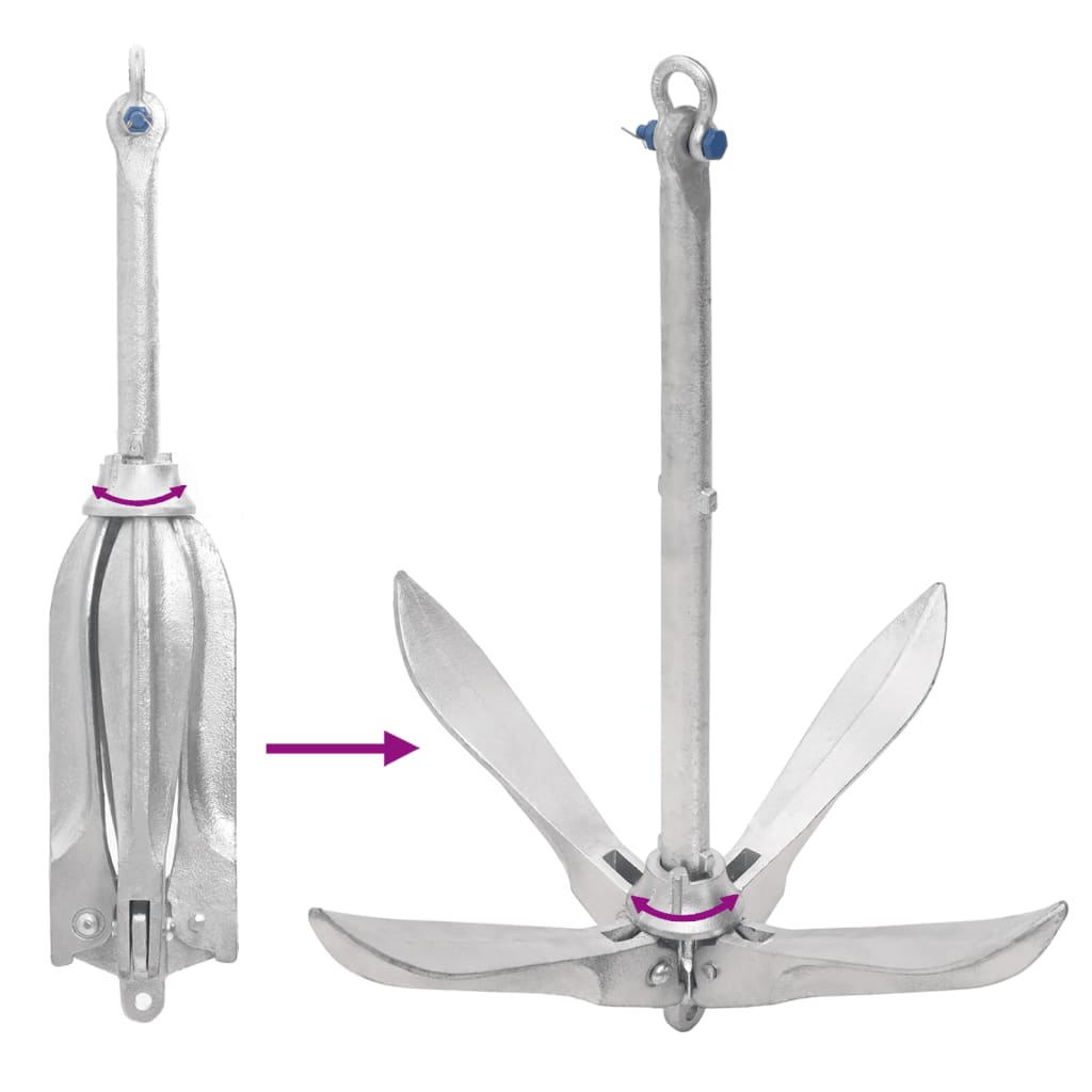 Ancre pliante avec cordage Argent 12 kg Fonte galvanisée à chaud