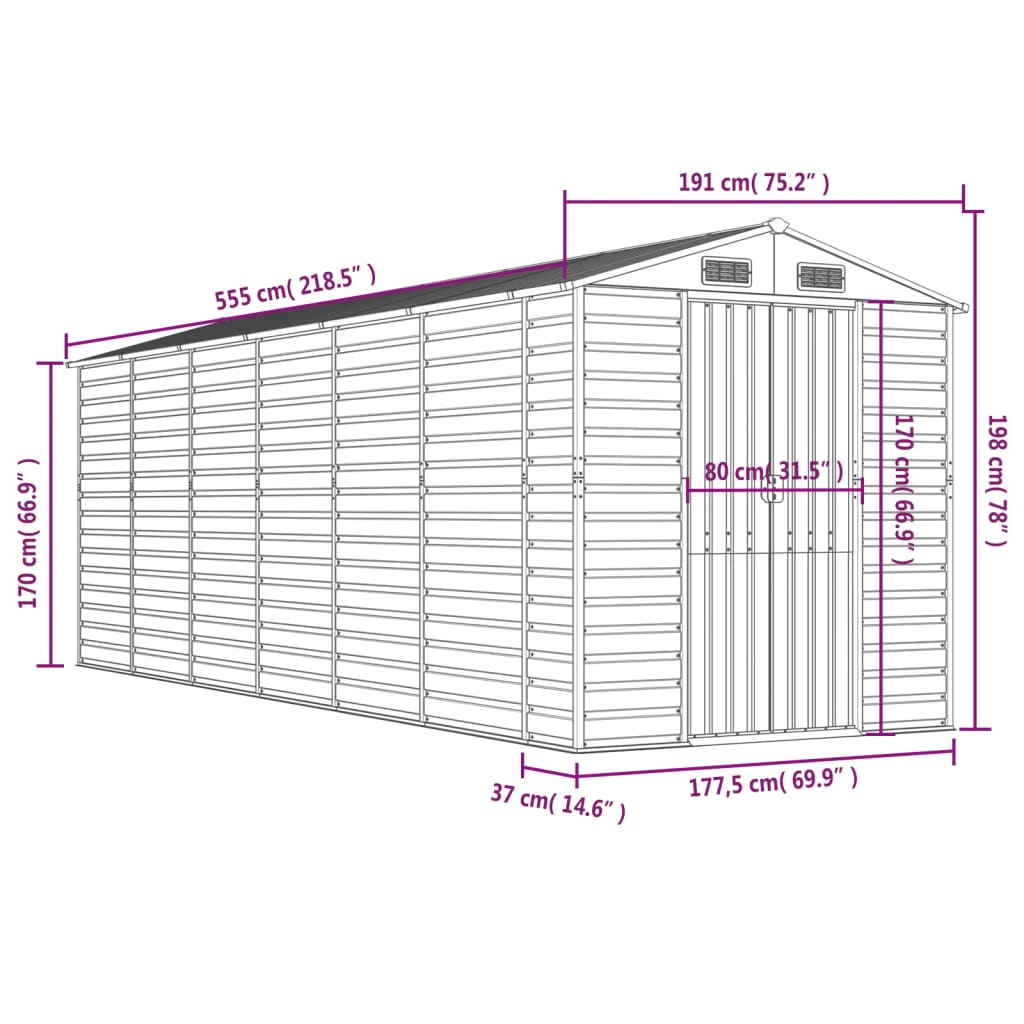 Gerätehaus Hellbraun 191x555x198 cm Verzinkter Stahl