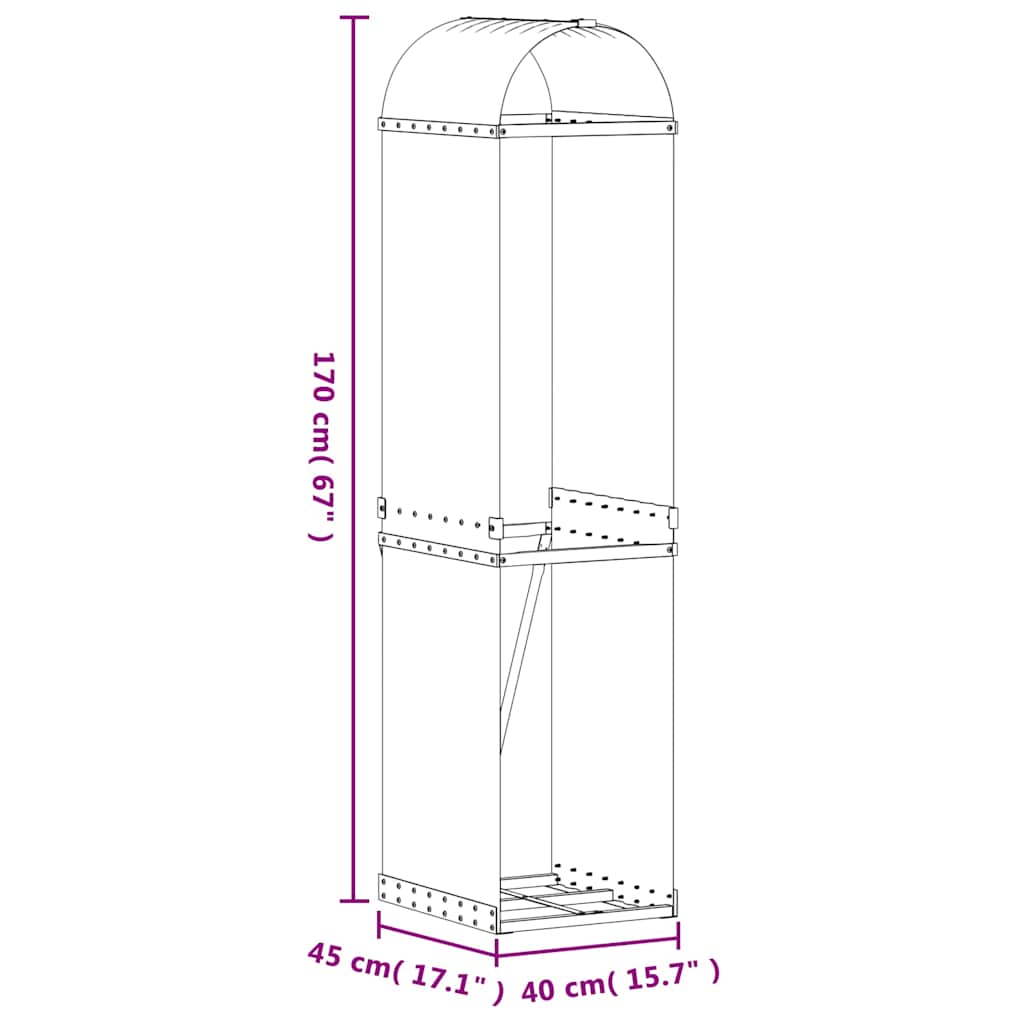 Kaminholzunterstand Hellgrau 40x45x170 cm Verzinkter Stahl