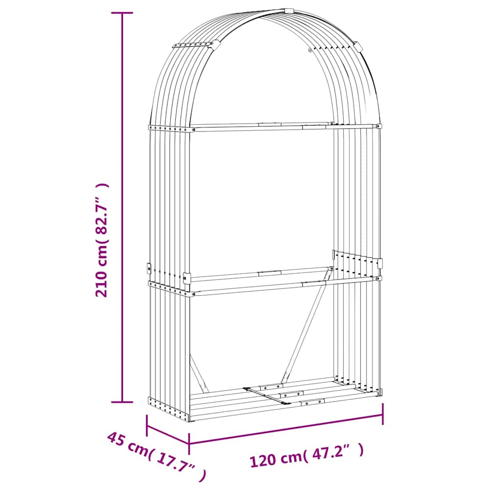 Kaminholzunterstand Hellgrau 120x45x210 cm Verzinkter Stahl