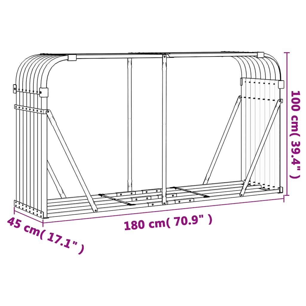 Kaminholzunterstand Hellgrau 180x45x100 cm Verzinkter Stahl
