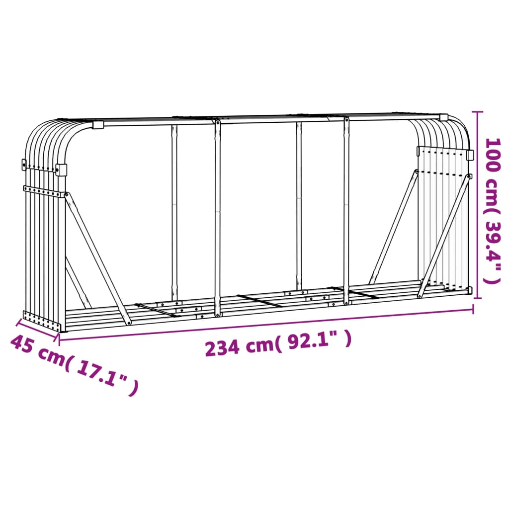 Kaminholzunterstand Holzoptik 234x45x100 cm Verzinkter Stahl