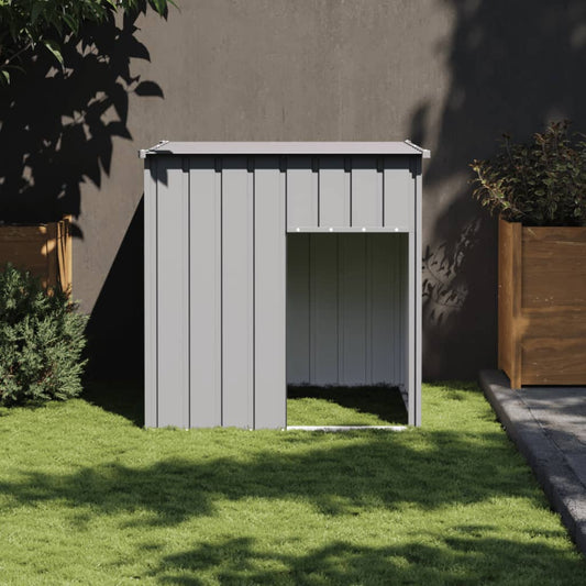 Hundehütte mit Dach Hellgrau 110 x 103 x 109 cm Verzinkter Stahl