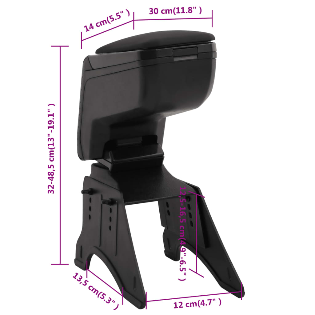 Accoudoir de voiture universel noir 14x30x(32-48,5) cm ABS