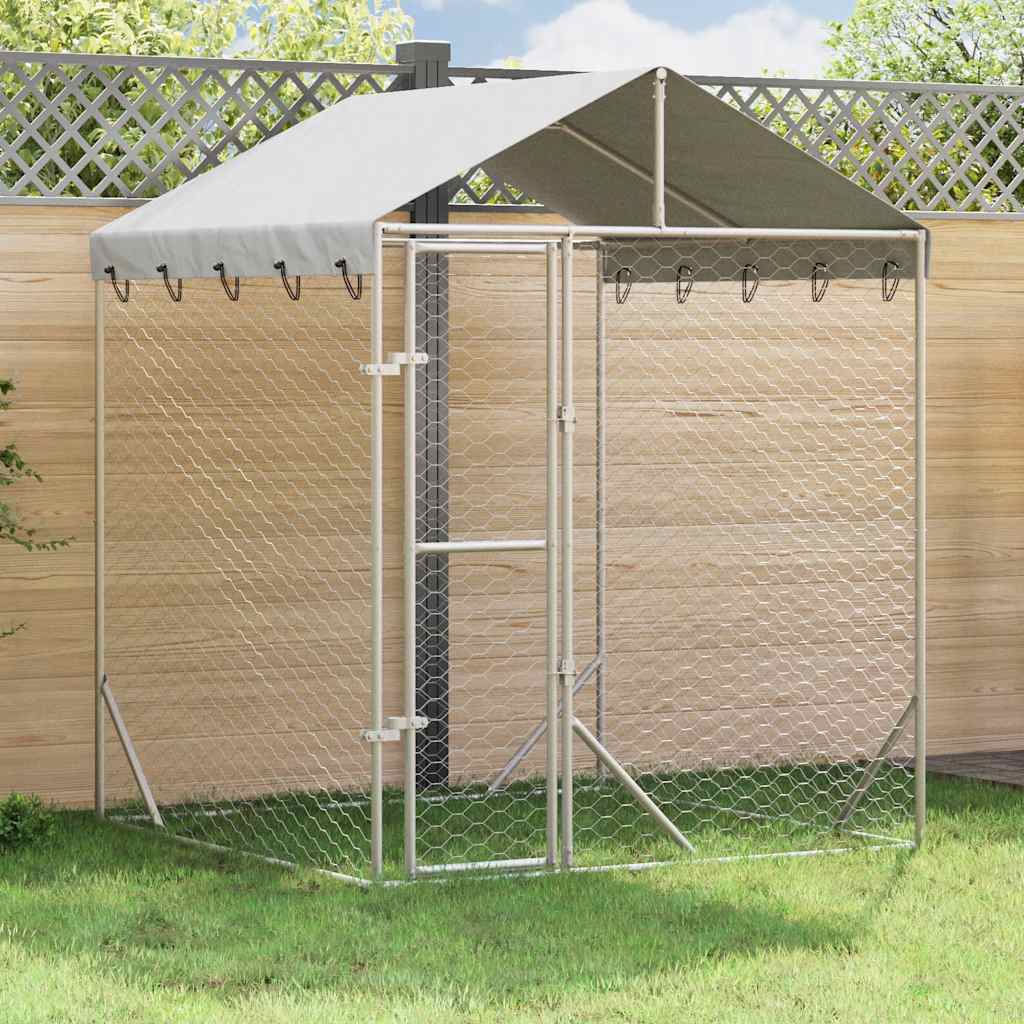 Outdoor-Hundezwinger mit Dach Silber 2x2x2,5 m Verzinkter Stahl