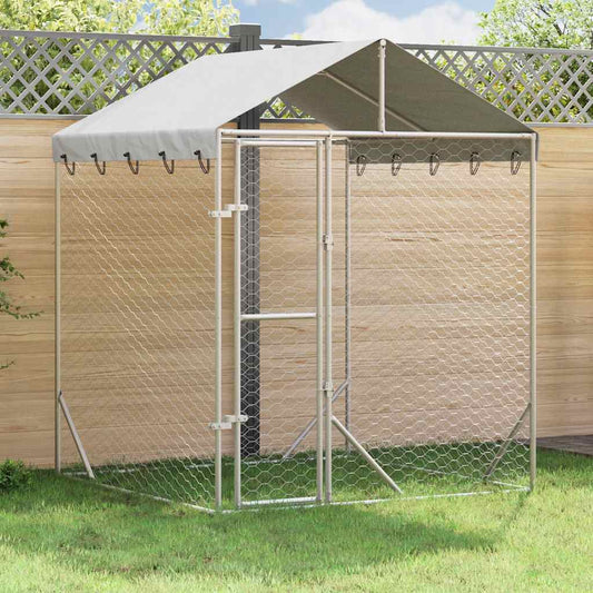 Outdoor-Hundezwinger mit Dach Silber 2x2x2,5 m Verzinkter Stahl