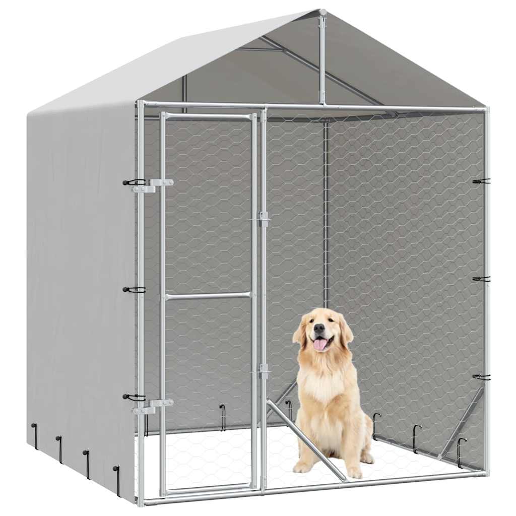 Outdoor-Hundezwinger mit Dach Silber 2x2x2,5 m Verzinkter Stahl