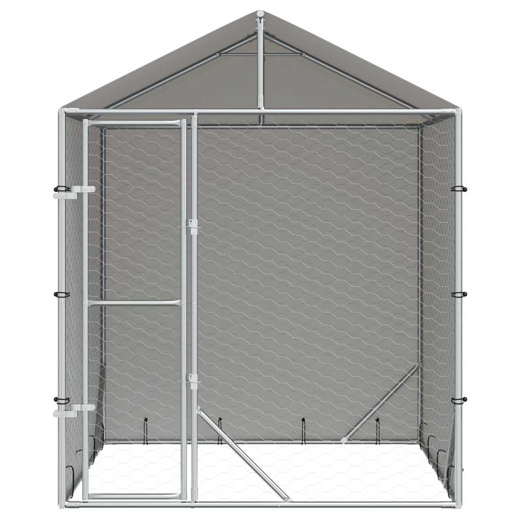 Outdoor-Hundezwinger mit Dach Silber 2x2x2,5 m Verzinkter Stahl