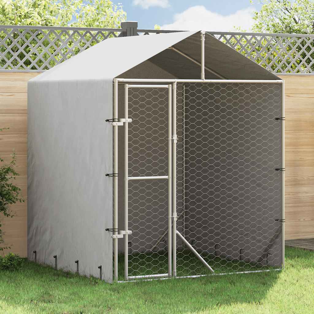 Outdoor-Hundezwinger mit Dach Silber 2x2x2,5 m Verzinkter Stahl