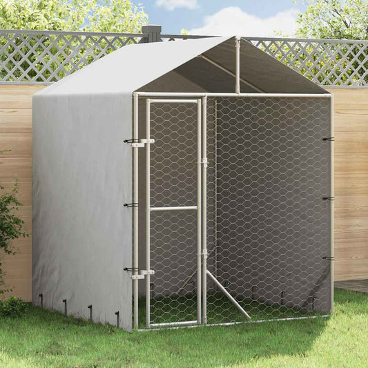 Outdoor-Hundezwinger mit Dach Silber 2x2x2,5 m Verzinkter Stahl