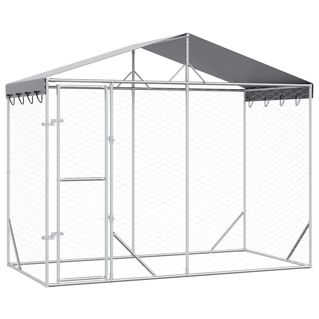 Outdoor-Hundezwinger mit Dach Silber 3x1,5x2,5m Stahl Verzinkt