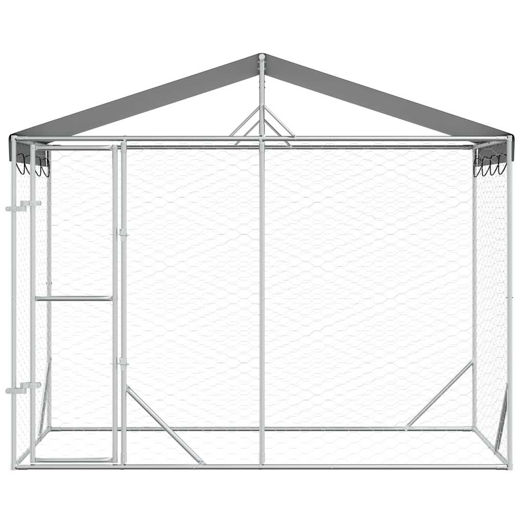 Outdoor-Hundezwinger mit Dach Silber 3x1,5x2,5m Stahl Verzinkt